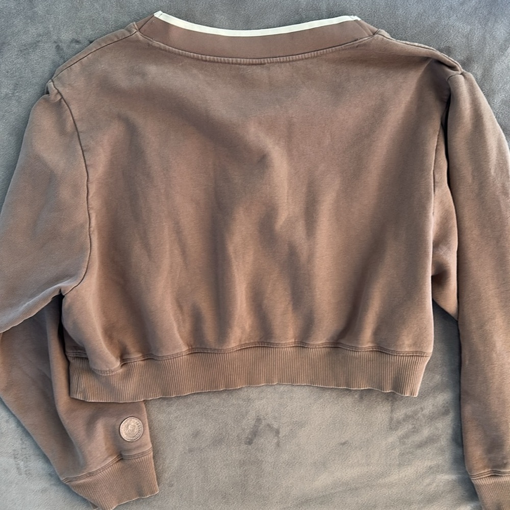 Pink v neckline cropped sweatshirt in mauve brown fleece long sleeves Sz xxl - Picture 7 of 8